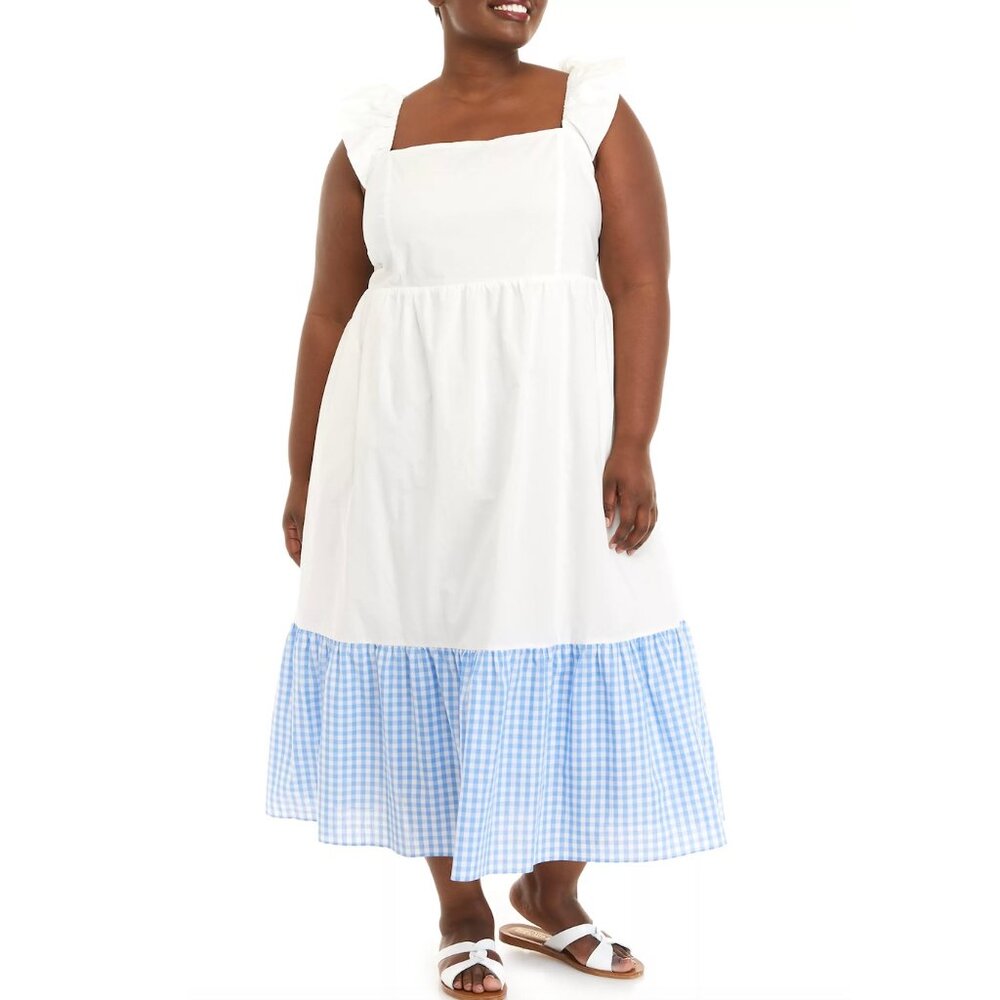 English Factory NWT Sleeveless Gingham Ruffle Cotton Midi Dress Womens Size 1X